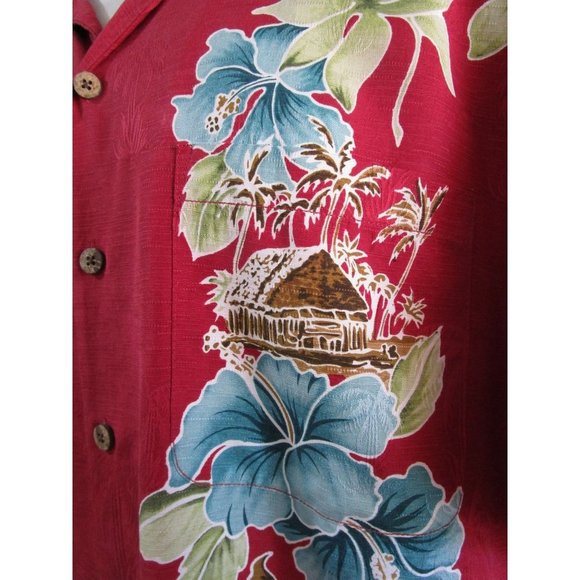 Tommy Bahama Red Silk Hawaiian Tiki Movie Set Floral Mens Shirt L EUC - Picture 4 of 11